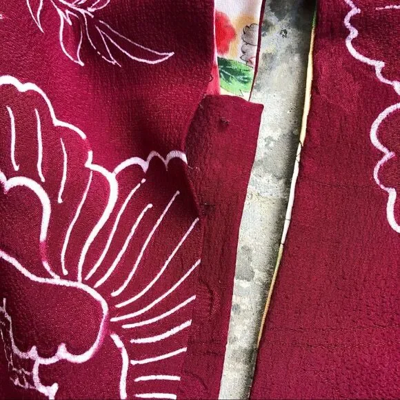 Vintage Japanese kimono robe silk floral print red - Picture 6 of 6